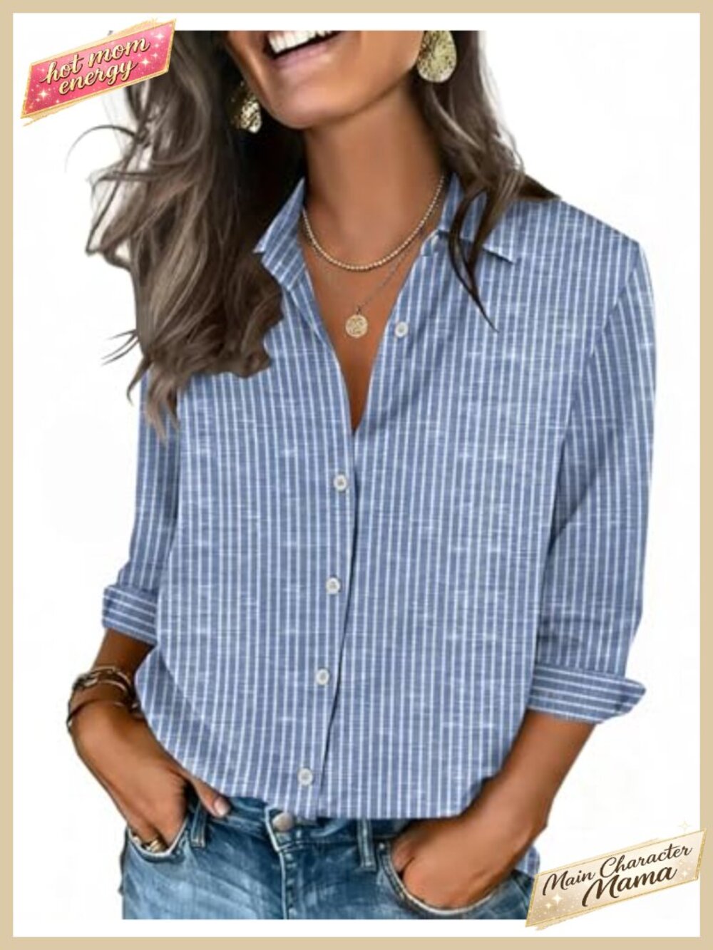 Women's 3/4 Sleeve Button Down Blouse V Neck Collared Business Casual Top